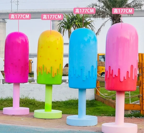ICE CREAM-FIBERGLASS DISPLAY-LEXIO (1) 4PCS Candy Color Fiberglass Popsicle Statue Set | Custom Indoor Outdoor Dessert Store Display Ornament