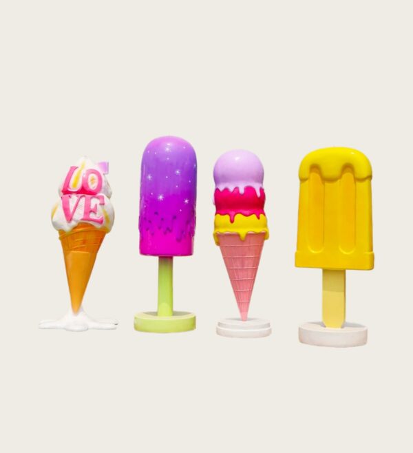 ICE CREAM-FIBERGLASS DISPLAY-LEXIO (1) Mixed Style Fiberglass Ice Cream & Popsicle Statue Set | Custom Indoor Outdoor Dessert Store Display Ornament