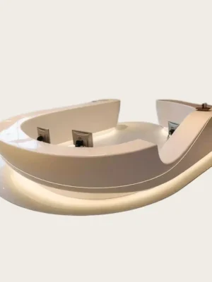Curved LED reception desk in lobby