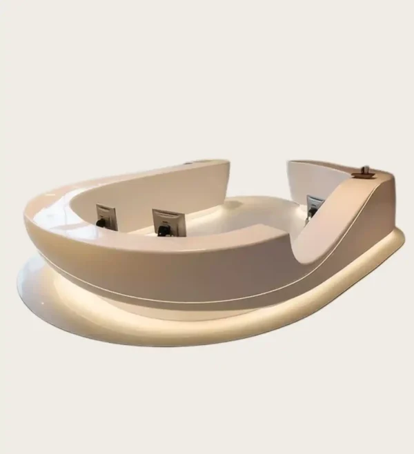 Curved LED reception desk in lobby