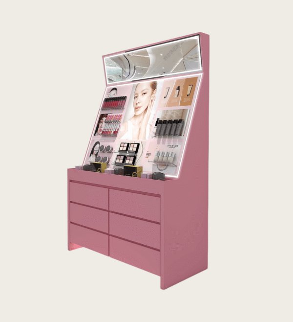 cosmetic display cabinet (4) Matte pink makeup display stand