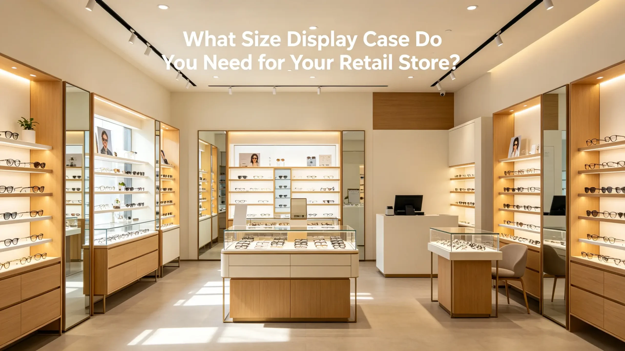 What Size Display Case Do You Need for Your Retail Store - full optical shop interior with multi-size retail showcases