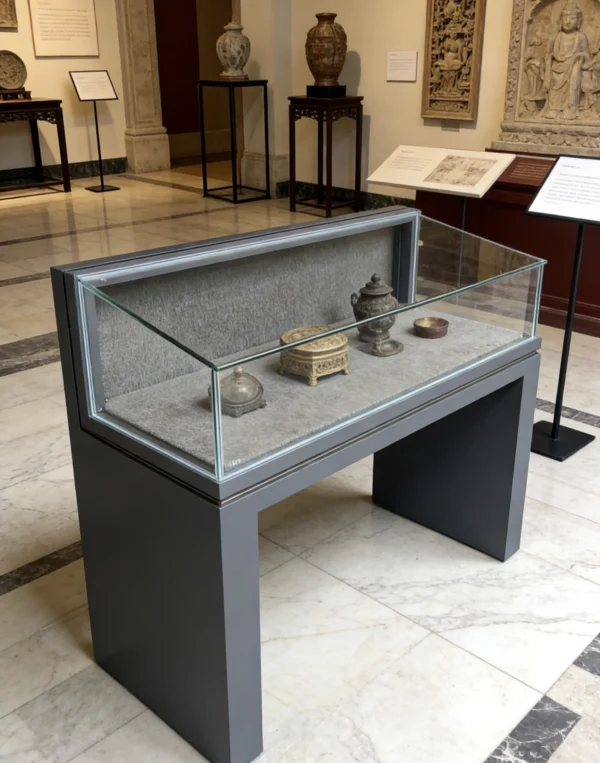 Low-profile antique display case | Freestanding antique display case for museums