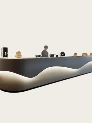 Dark Wave-Shaped LED Reception Desk
