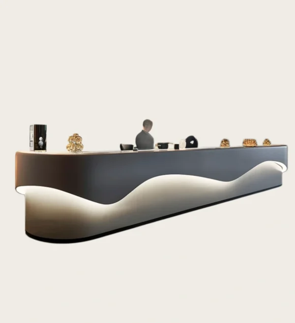 Dark Wave-Shaped LED Reception Desk