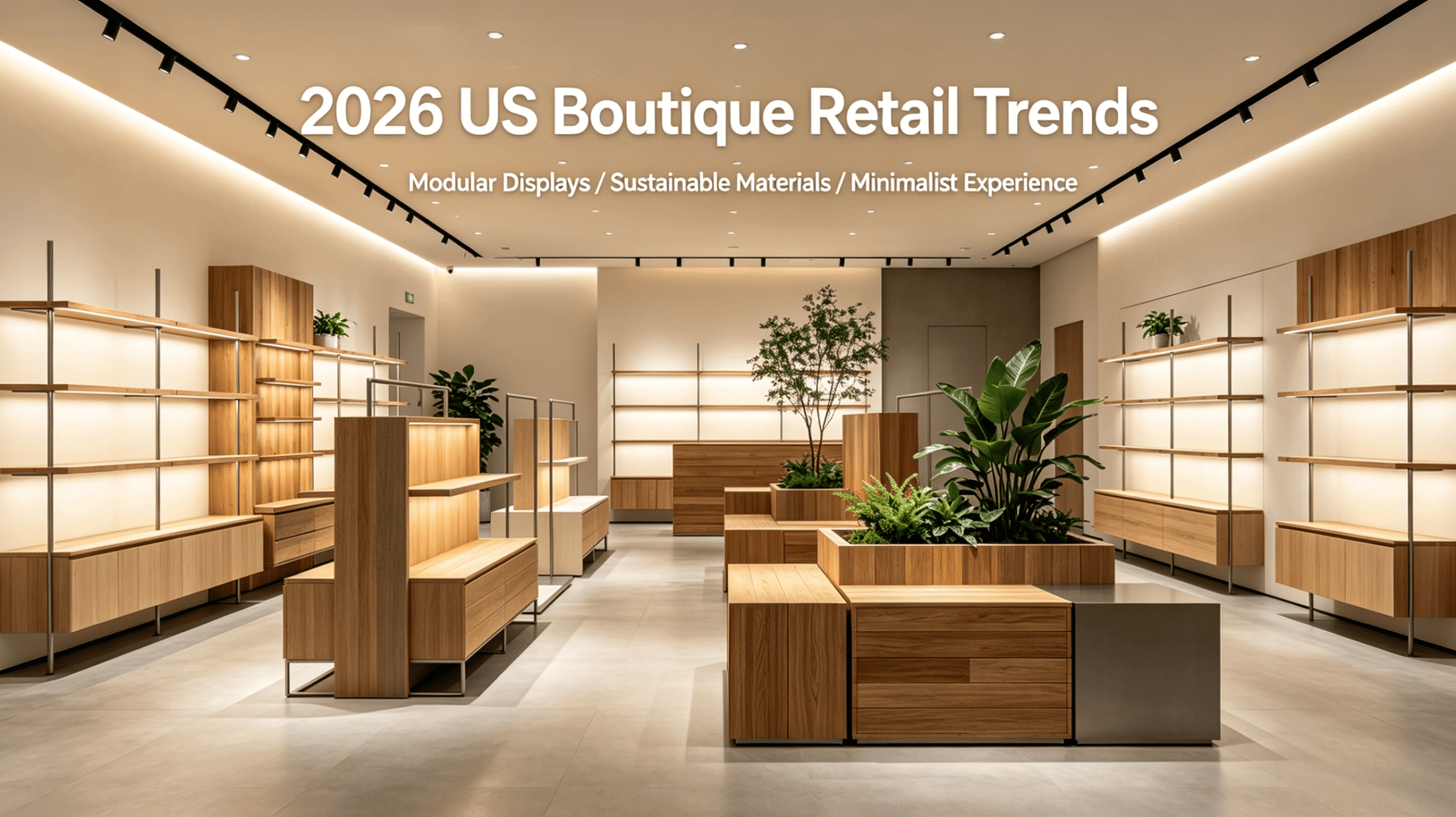2026 US boutique retail display trends with modular, minimalist store fixtures