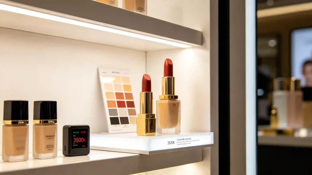 LED illuminated cosmetic showcase stand