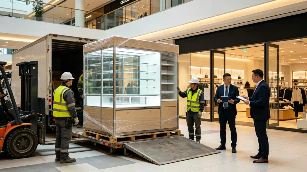 The kiosk has arrived at the mall