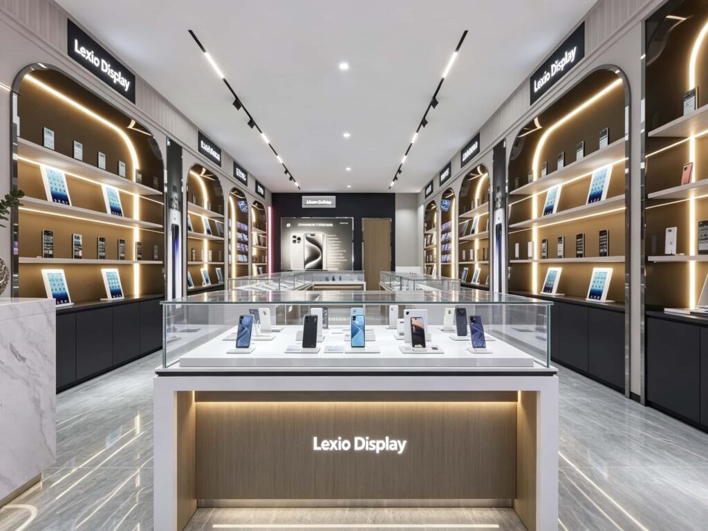 Practical display cabinets for a mobile phone store design