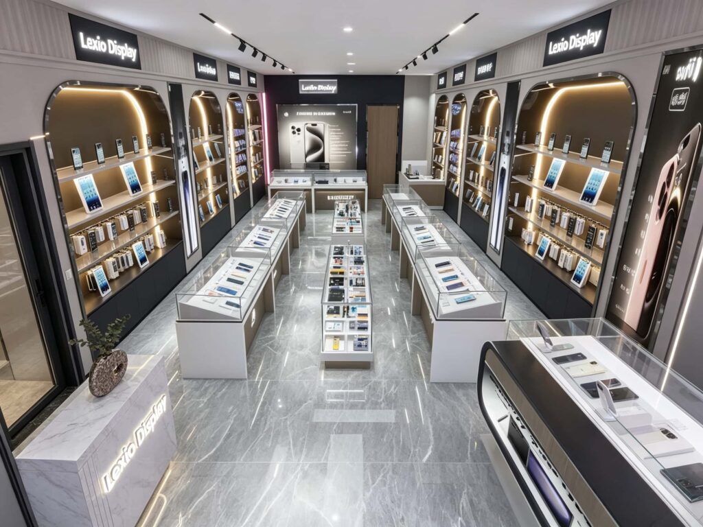 Practical display cabinets for a mobile phone store design