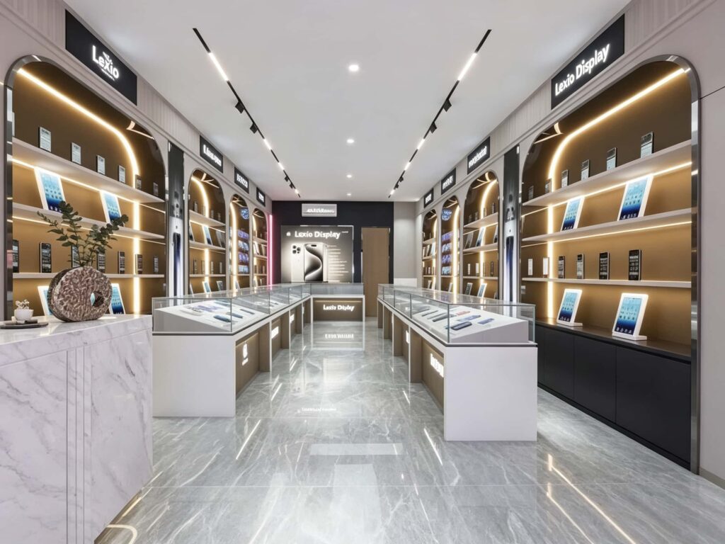 Practical display cabinets for a mobile phone store design