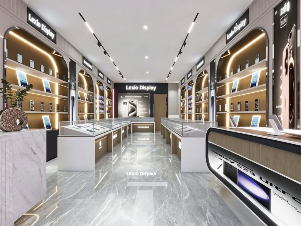 Practical display cabinets for a mobile phone store design