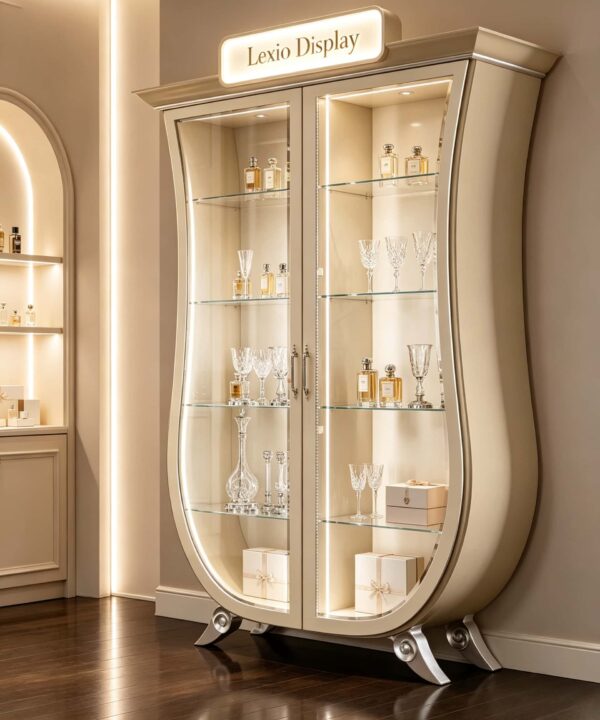 curved glass display cabinet