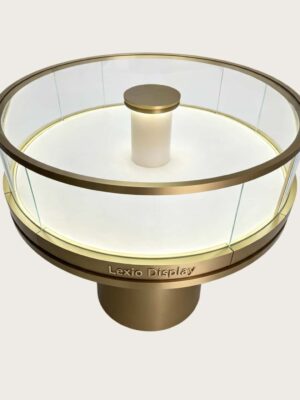 curved display cabinet (10) Luxury Round Pedestal Jewelry Display Showcase with LED Lighting | Circular Glass Island Display Cabinet for High-End Retail Jewelry Stores