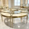 Modular Curved Circular Jewelry Display Showcase Set | Brushed Gold Freestanding Glass Display Counter for Luxury Jewelry Stores USA & Australia