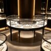 Modern Black Circular Ring Jewelry Display Island Showcase | 360° Freestanding Glass Jewelry Display Counter for Luxury Retail Stores