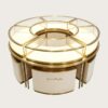 Modular Circular Curved Jewelry Display Showcase with Storage Base | Luxury Gold Freestanding Island Display Counter for High-End Retail Jewelry Stores