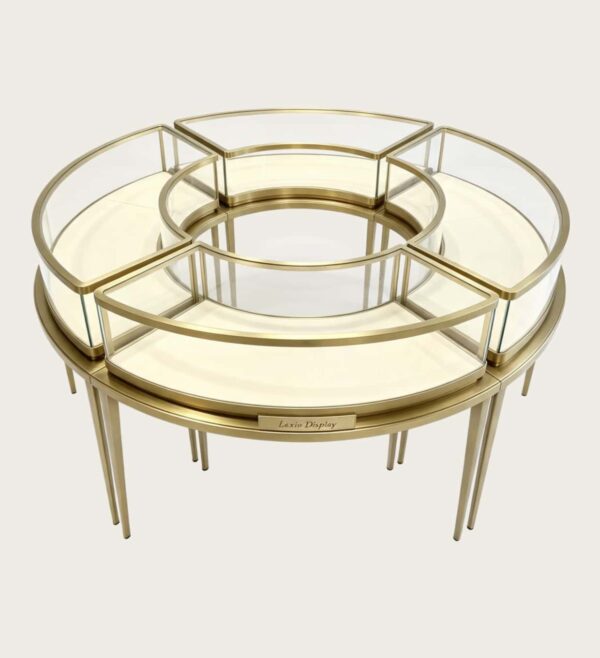 Modern Black Circular Ring Jewelry Display Island Showcase | 360° Freestanding Glass Jewelry Display Counter for Luxury Retail Stores
