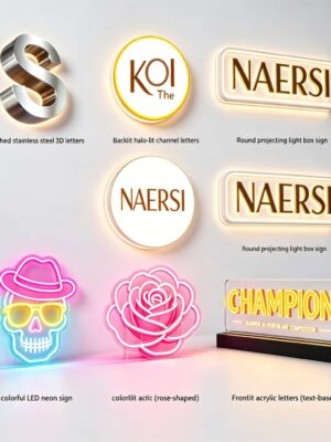 custom logo signs collection - 3D metal letters, backlit signs, neon signs, light boxes