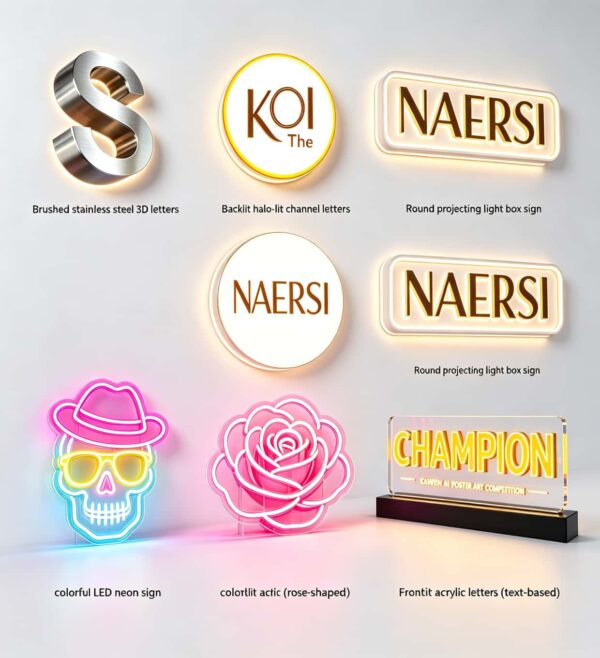 custom logo signs collection - 3D metal letters, backlit signs, neon signs, light boxes