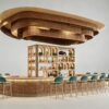 custom shop bar counter-3d design-lexio display (10) natural rattan woven oval bar counter with central arched wine rack and suspended ceiling canopy for resort hotel beach club
