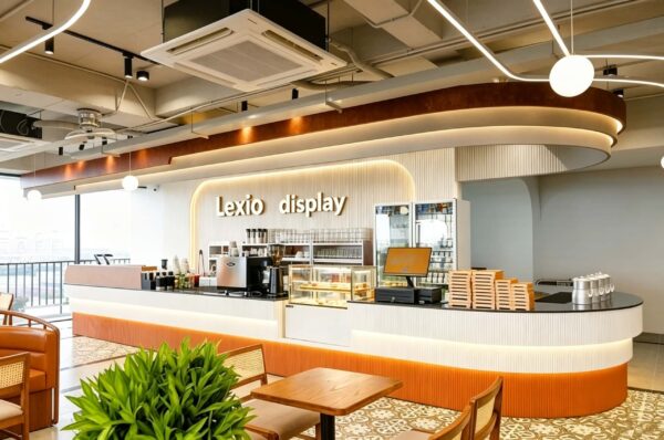custom shop bar counter-3d design-lexio display (5) Curved Fluted Coffee Shop Service Counter| Custom Cafe Bar for Sale