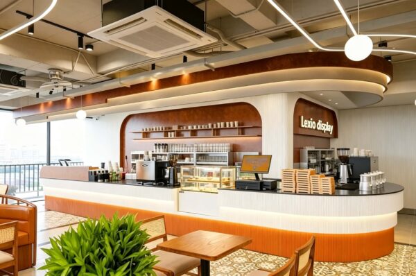 custom shop bar counter-3d design-lexio display (6) Curved Fluted Coffee Shop Service Counter| Custom Cafe Bar for Sale