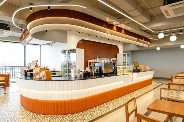 custom shop bar counter-3d design-lexio display (8) Curved Fluted Coffee Shop Service Counter| Custom Cafe Bar for Sale