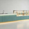 custom shop bar counter-3d design-lexio display (9) mint green fluted u-shaped bakery service counter with integrated glass pastry display case for modern cake shop