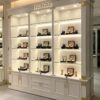 White Carved Jewelry Watch Display Wall Cabinet | Luxury Showcase With Gold Corner Decoration For Jewelry Shop