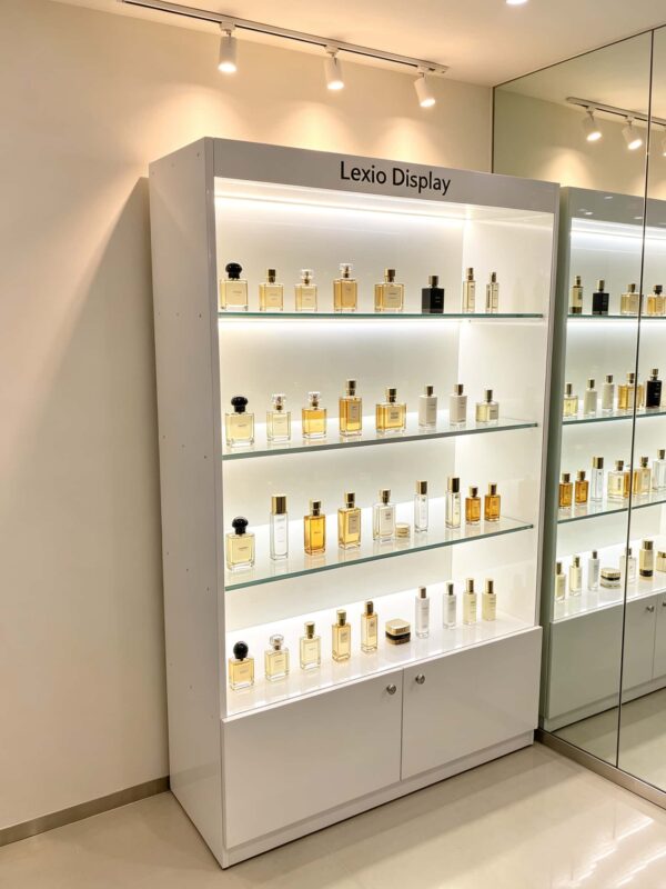 Wholesale Glass Perfume Display Cabinet | Freestanding Showcase With Base Storage For Fragrance & Retail Shop