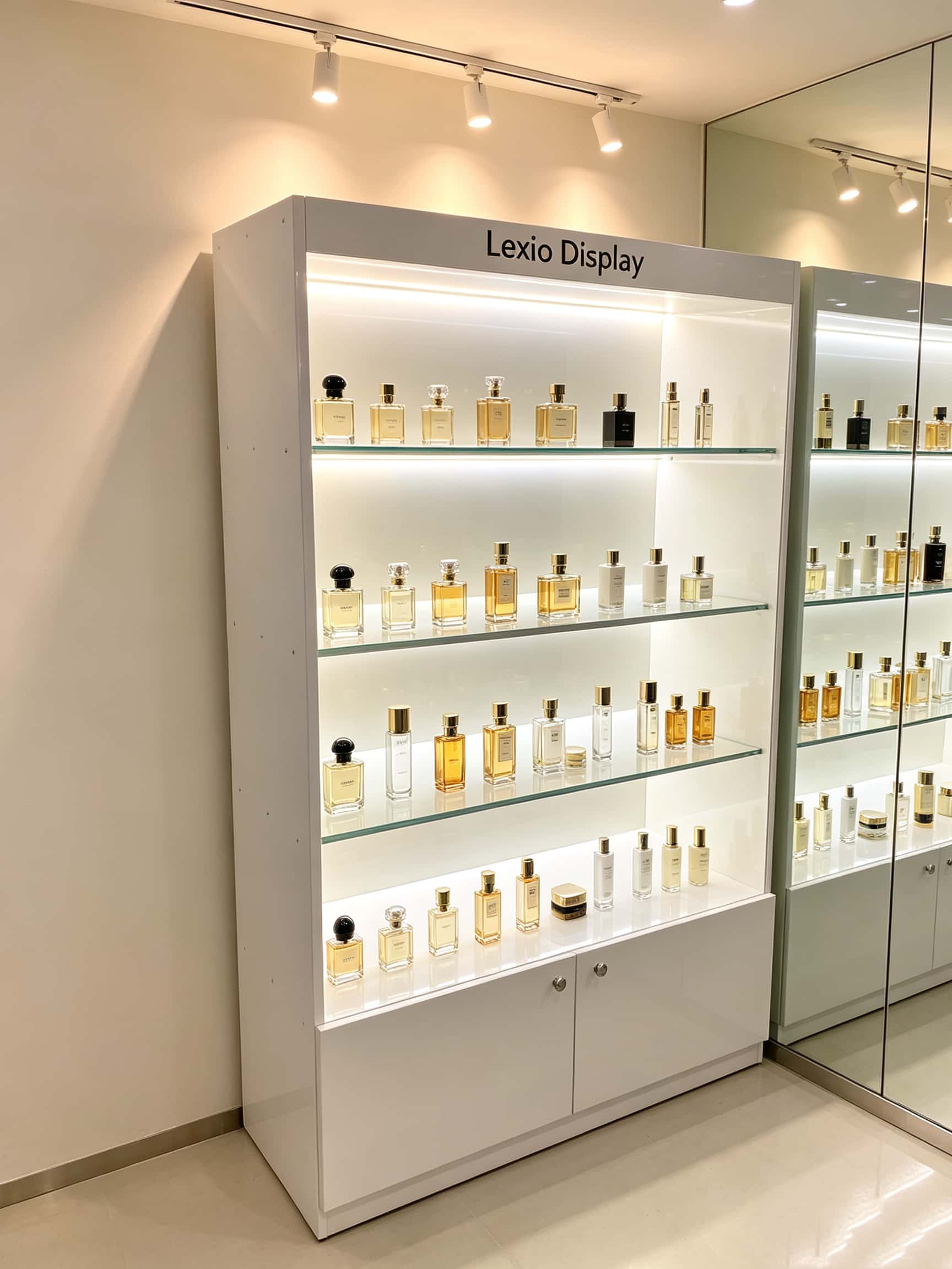 Wholesale Glass Perfume Display Cabinet | Freestanding Showcase With Base Storage For Fragrance & Retail Shop