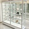 display shelf (17) White Glass Jewelry Display Cabinet | Freestanding Eyewear Showcase With Adjustable Glass Shelves For Shop