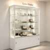 Custom White Sliding Glass Watch Display Cabinet | Lockable Luxury Jewelry Showcase With Top Logo