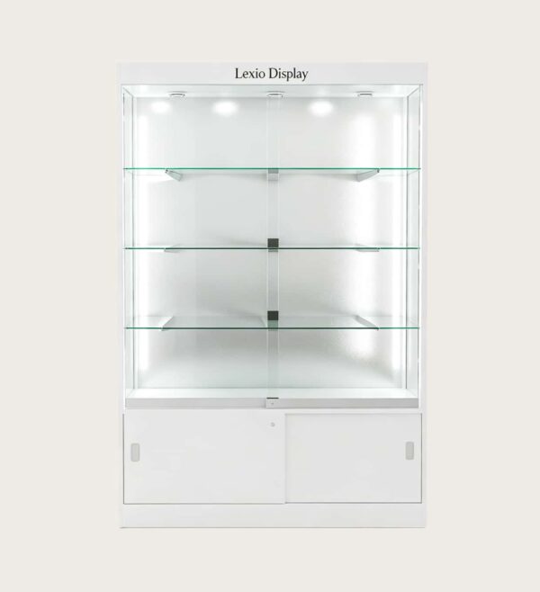 Custom White Sliding Glass Watch Display Cabinet | Lockable Luxury Jewelry Showcase With Top Logo