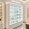 Minimalist White Optical Eyewear Electronic Display Cabinet | Sliding Glass Vitrine Showcase For Optics Store