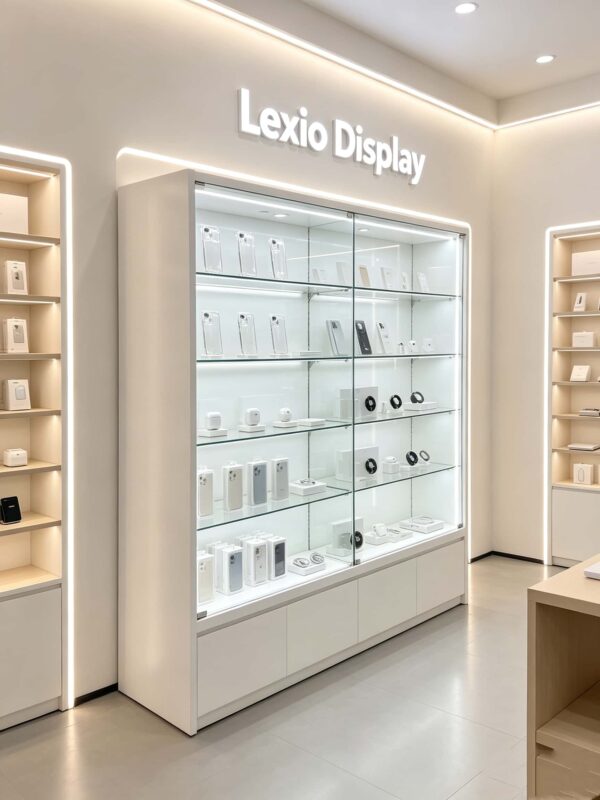 Minimalist White Optical Eyewear Electronic Display Cabinet | Sliding Glass Vitrine Showcase For Optics Store