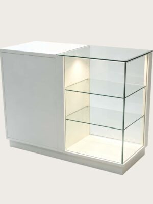 display shelf (20) Custom Smoke Shop White Display Counter | Half Glass Open Showcase With LED Lighting