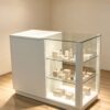 display shelf (21) Custom Smoke Shop White Display Counter | Half Glass Open Showcase With LED Lighting