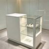 display shelf (22) Custom Smoke Shop White Display Counter | Half Glass Open Showcase With LED Lighting