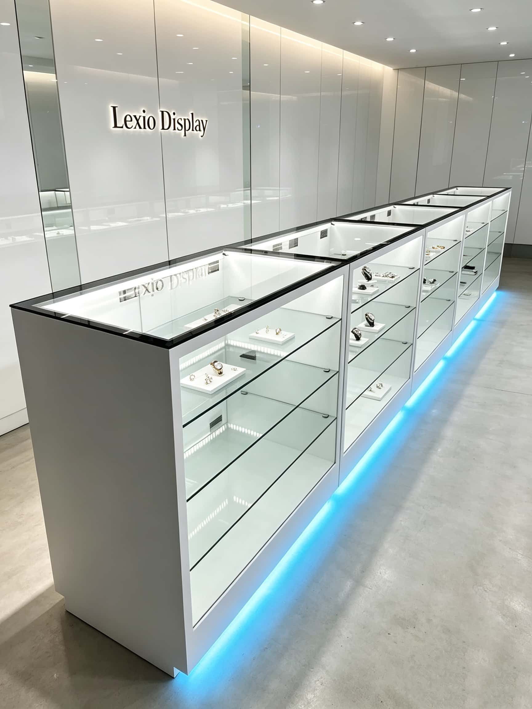 White Display Counter Long Combined Vitrine Showcase With Base Glass Shelves For Cell phone Shop