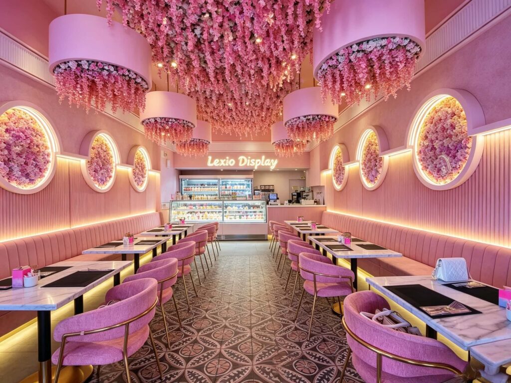 How to use floral ceilings in an ice cream shop