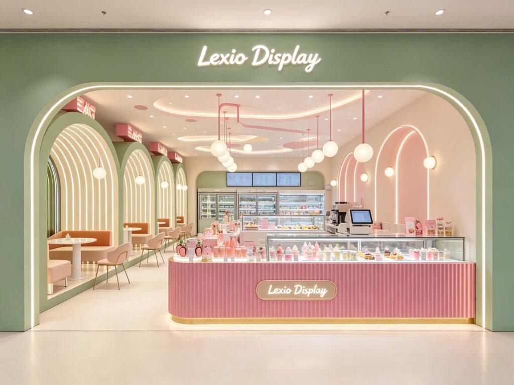 Pink Fluted Counters and Arched Seating that Work
