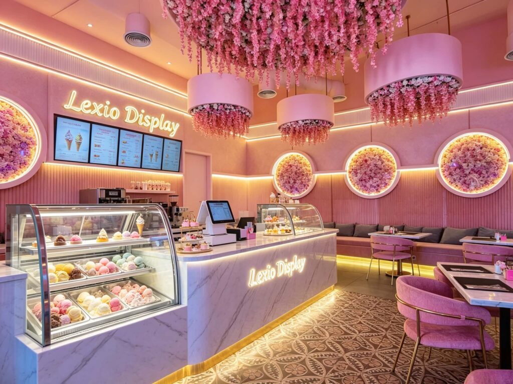 How to use floral ceilings in an ice cream shop