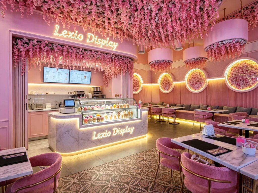How to use floral ceilings in an ice cream shop