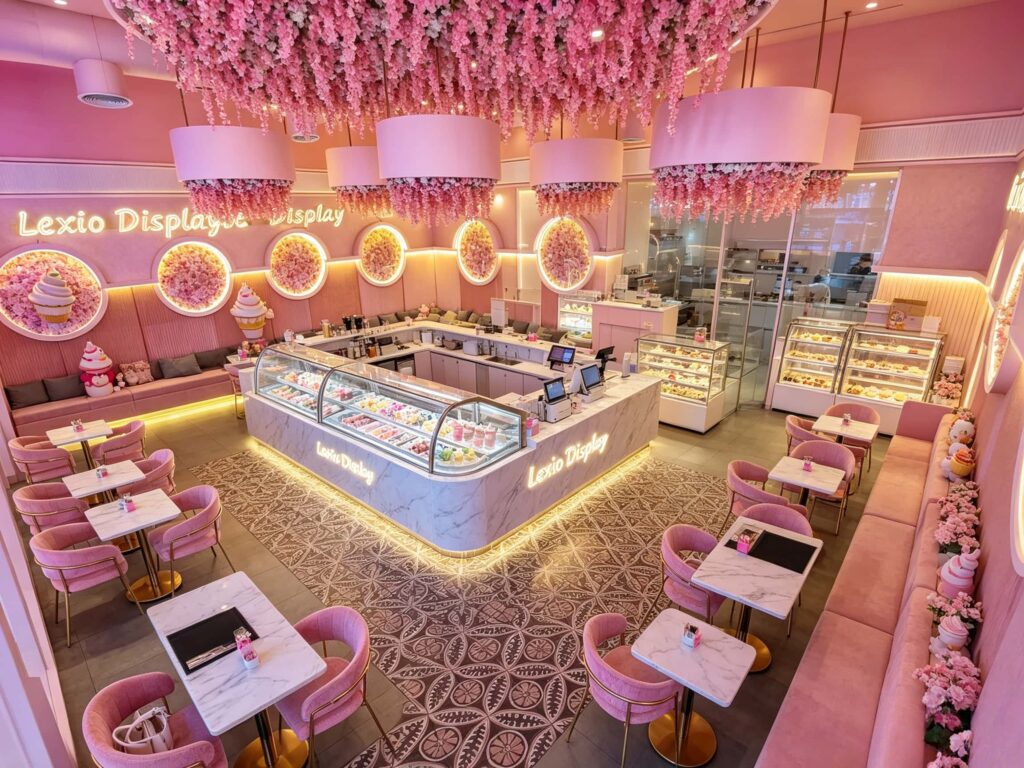 How to use floral ceilings in an ice cream shop