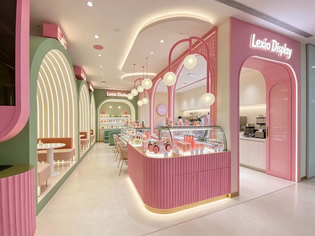 Pink Fluted Counters and Arched Seating that Work