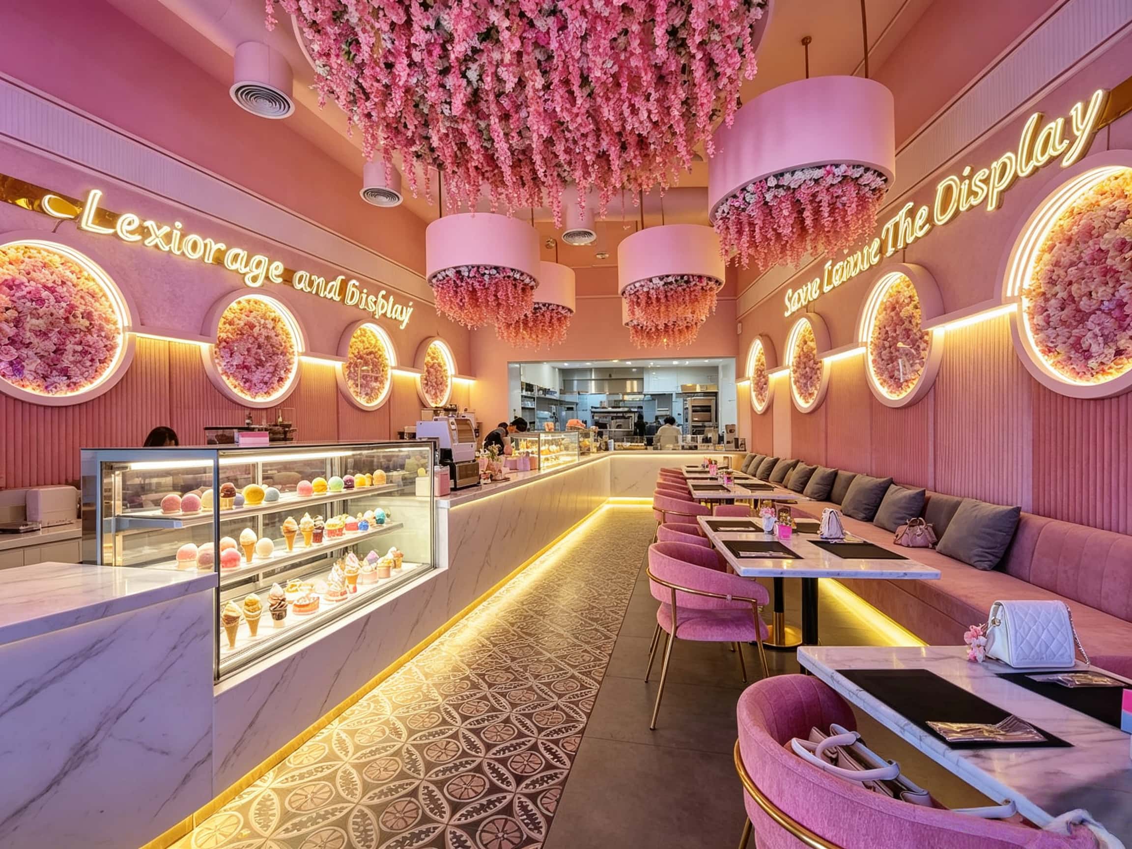 How to use floral ceilings in an ice cream shop