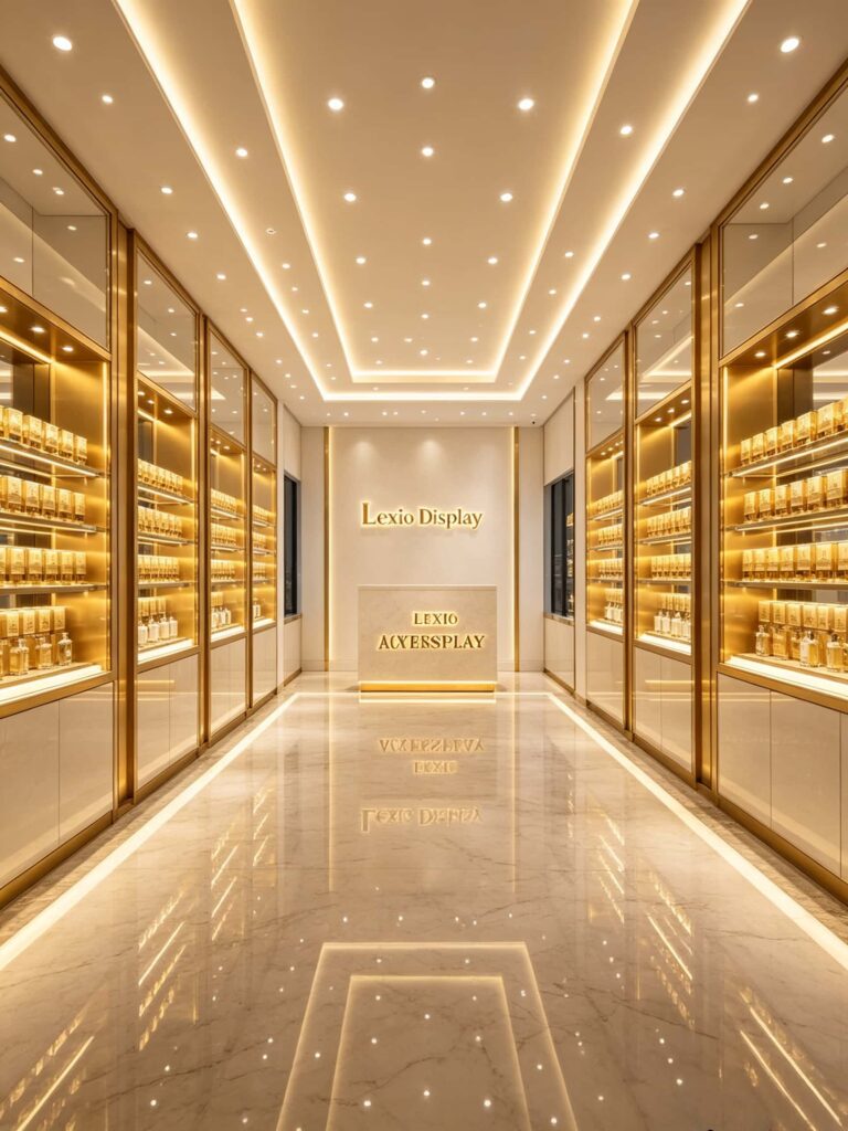 Modern Perfume Shop Design with Gold and Marble