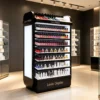 nail display stand (13) Curved Black Multi-Tier Cosmetic Display Cabinet With Full LED Ambient Lighting | Freestanding Retail Rack for Nail Polish, Perfume & Skincare Merchandising